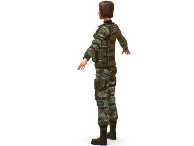 A young girl in army camouflage Low-poly 3D model