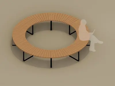 Circular Timber Bench Low-poly 3D model