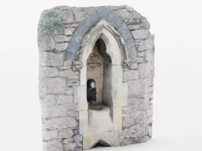 Stone Font Gothic Fountain Photo-Scan Low-poly 3D model