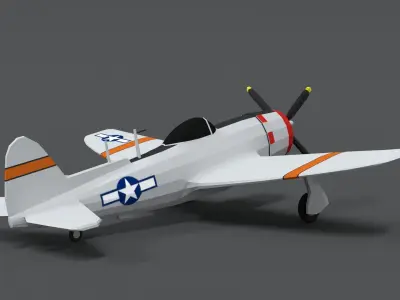 Low Poly Cartoon P-47 N Thunderbolt WWII Airplane Low-poly 3D model