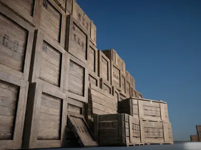 Wooden boxes Low-poly 3D model