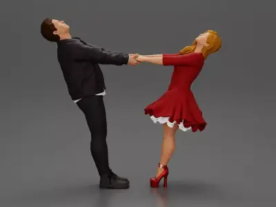 Couple leaning back holding hands enjoying a playful dance 3D print model