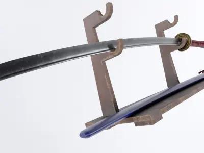 Katana Samurai Sword and Stand Low-poly 3D model