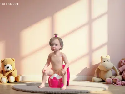 Little Girl on Potty Fur 3D model