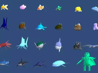 23 Low Poly Fish pack with icons Low-poly 3D model
