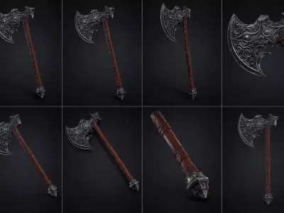 Ornate Steel Battle Axe Low-poly 3D model