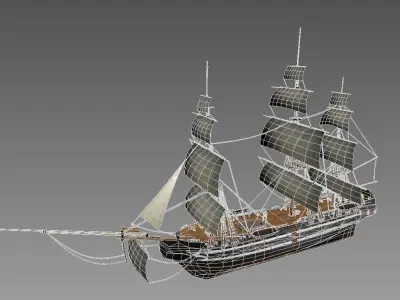 Sailing warship Low-poly 3D model