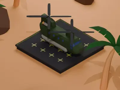 Low Poly Desert Military tandem Helicopter Landing Scene Free low-poly 3D model