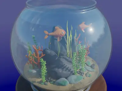 Aquarium with fish lOW POLY GAME ready  Low-poly 3D model