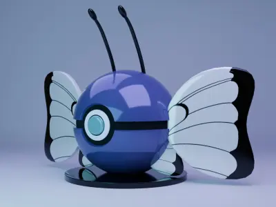 Butterfly PokeBall 3D Model Glossy Stylized Collectible Low-poly 3D model