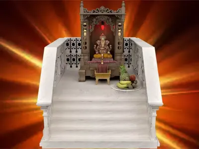 temple indian with stairs and statue 3D model