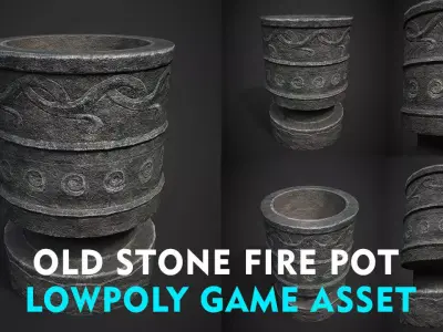 OLD STONE FIRE POTLOWPOLY GAME ASSET Low-poly 3D model