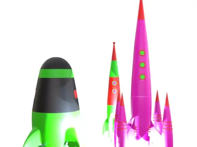 3 Retro Futuristic Spaceships 3D model