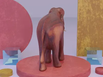 Elephant wood handmade sculpture high-poly 3D model