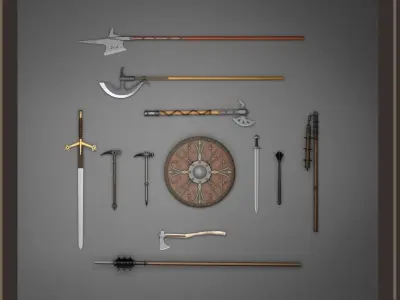 Medieval weapon pack Low-poly 3D model