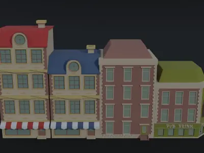 Cartoon renaissance city buildings Polygonal Style Low-poly 3D model