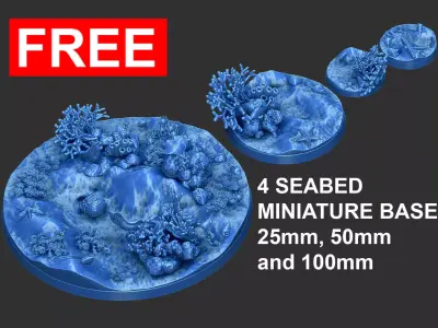 FREE - 4 SEABED MINIATURE BASES 25mm 50mm 100 mm 3D Print Ready Free 3D print model