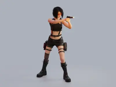 Cyberpunk girl Low-poly 3D model