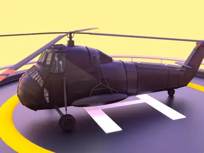 Helicopter hovering on circular platform Low-poly 3D model