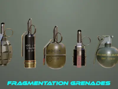 10 Grenades Single Mat All PBR Unity UE Textures Low-poly 3D model