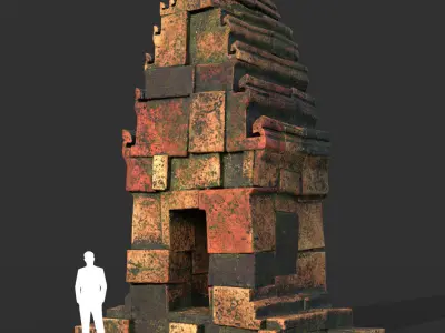 Low poly Mossy Brick Ruin Asia Temple Pack Low-poly 3D model