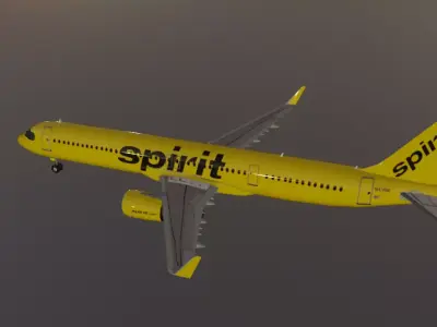 Spirit AIrlines airbus a321neo low poly 3D Model Low-poly 3D model