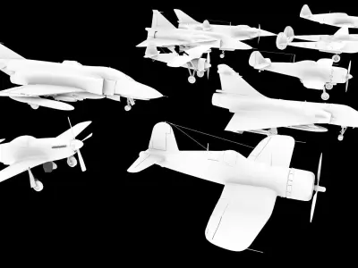 WWI WWII fighter planes bundle  11 planes or Jets 3D models Low-poly 3D model