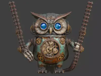 Steampunk Mechanical Clockwork Owl Bot Low-poly 3D model
