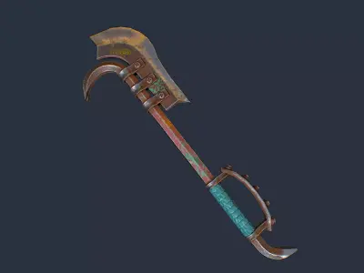 Crowbar rusty axe with handle Low-poly 3D model