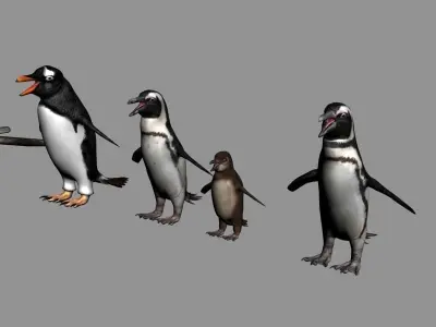 Antarctic Wildlife Collection Penguins Chicks Albatross Low-poly 3D model