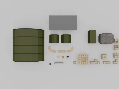 Low poly military base collection 3D model