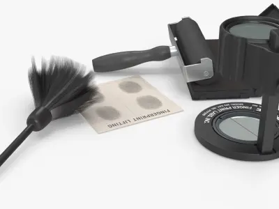 Forensic Fingerprint Analysis Set with Brush Black 3D model