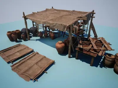 Clay Pottery Market Low-poly 3D model