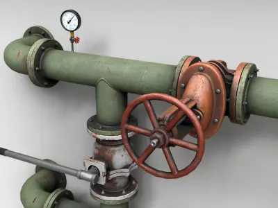 Modular industrial pipes and valves Low-poly 3D model