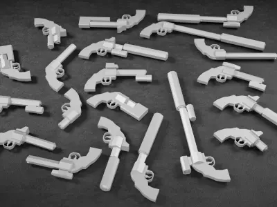 Stylized Low Poly Revolver -20 Variations Game Ready Low-poly 3D model