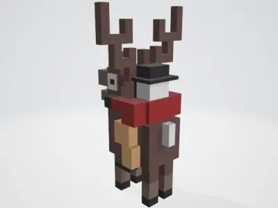 Crossy Road type game Reindeer and Rider Low-poly 3D model