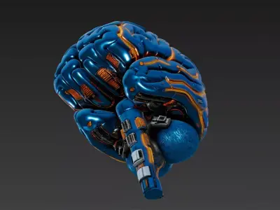 Blue Cyberpunk Brain Lowpoly Highpoly Bundle Low-poly 3D model