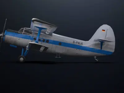 Antonov 2 luftwaffe biplane Low-poly 3D model
