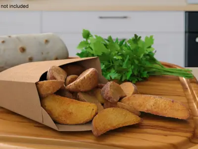 Rustic Potato Wedges in Kraft Packaging 3D model