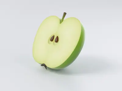 Cartoon Green Apple Half 3D model
