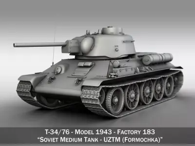 T-34-76 UZTM - Model 1943 - Soviet Medium Tank  3D model