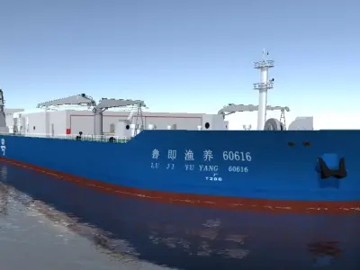 Farm-raised fish aquaculture vessel Guoxin-1 low-poly 3d model Low-poly 3D model