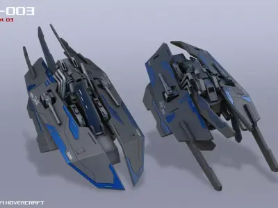 Scifi Hovercraft Low-poly 3D model