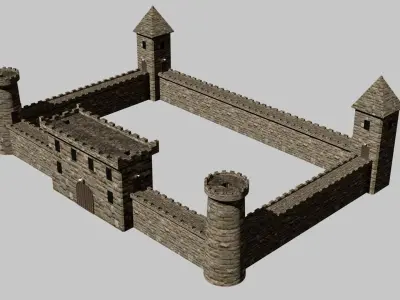 Modular castle Low polly 3D Model Game ready Free low-poly 3D model