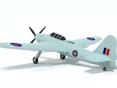 Low Poly Cartoon Fairey Spearfish WWII Airplane Low-poly 3D model