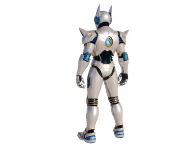 Aqua Silver Cyber Mecha Warrior Low-poly 3D model