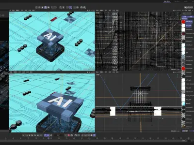C4D Octane GPU chip core capacitance Scifi Circuit board 3D model