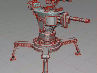 Sci-Fi Defense Turret 3D Model Game Ready Hard Surface Weapon Low-poly 3D model