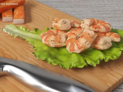Shrimps with Dill on Lettuce Leaf 3D model