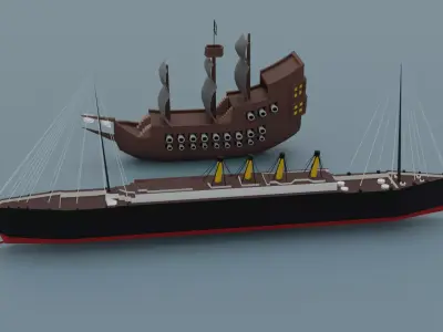 Titanic and Pirate Ship Low-poly 3D model